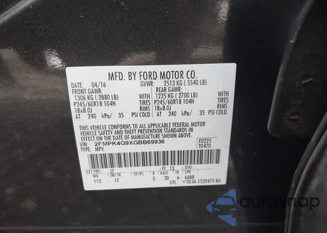 2016 Ford Edge Se z USA, uszkodzony, nr VIN 2FMPK4G9XGBB69936